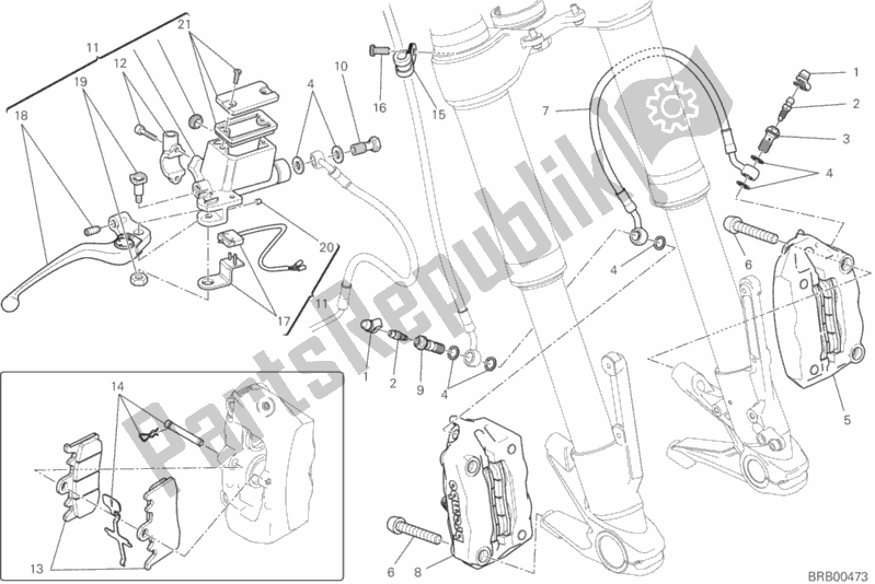All parts for the Front Brake System of the Ducati Hypermotard Hyperstrada Brasil 821 2015